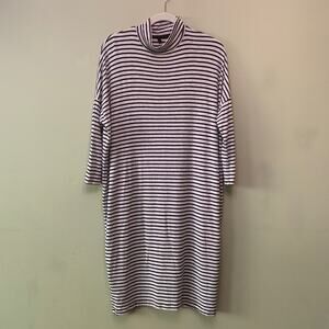 LOFT Lou & Grey Dress Women S SignatureSoft Striped Black Gray Mock Neck Midi